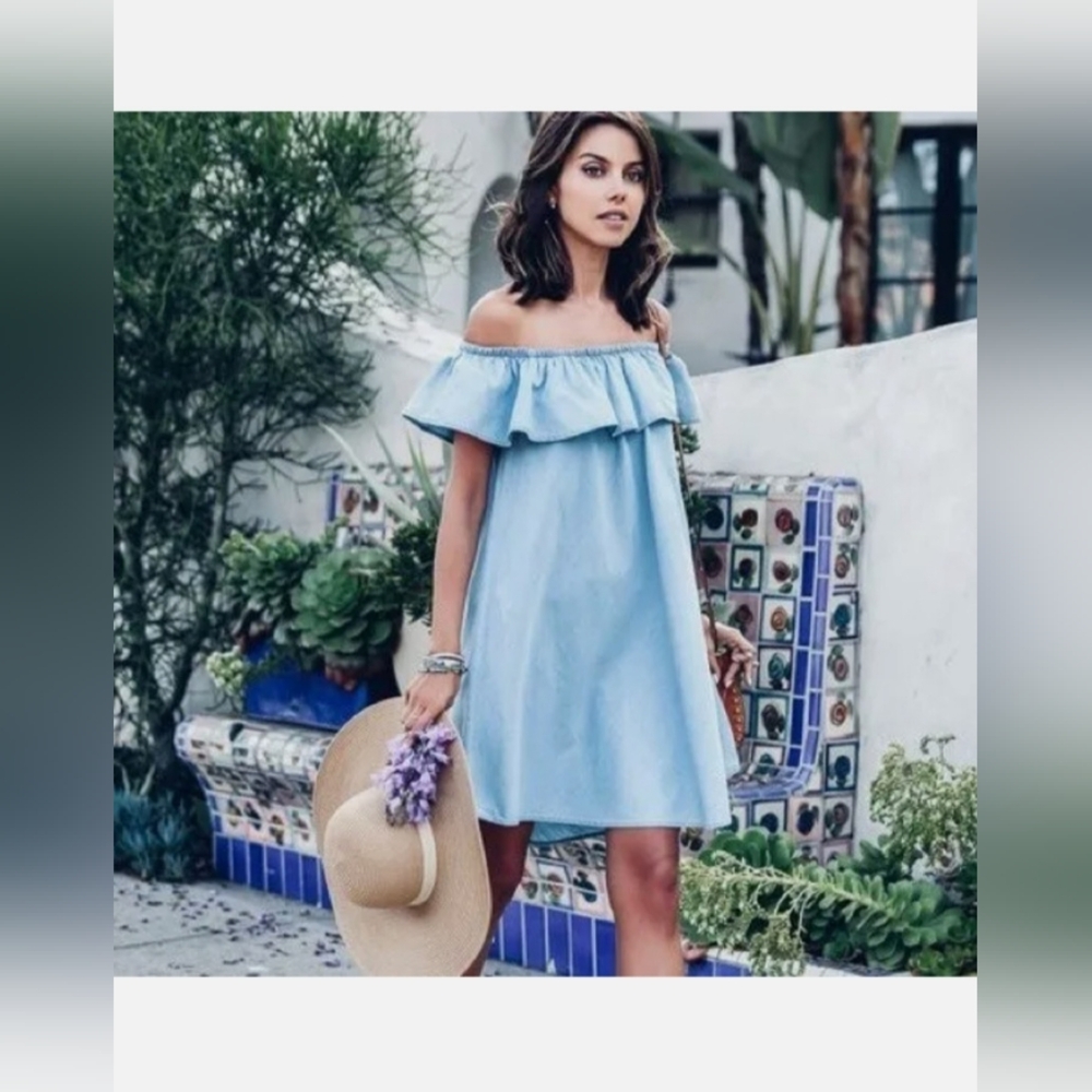 Zara Chambray Blue Denim Dress